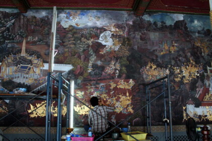 壁画の修復作業中