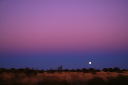 ムラサキ色の空と月